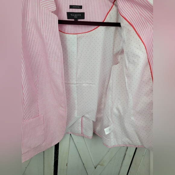 Talbots Stripe Lightweight Linen Cotton Woman Blazer Size 16P - Picture 8 of 15